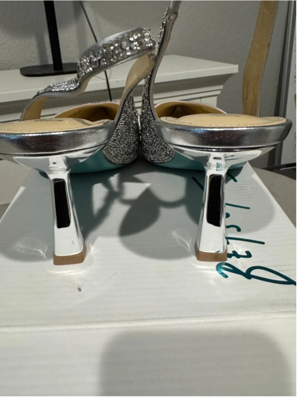 Women's Betsey Johnson Crystal RhinestoneSlingback Heels Size 11 Silver Blue - Picture 5 of 12